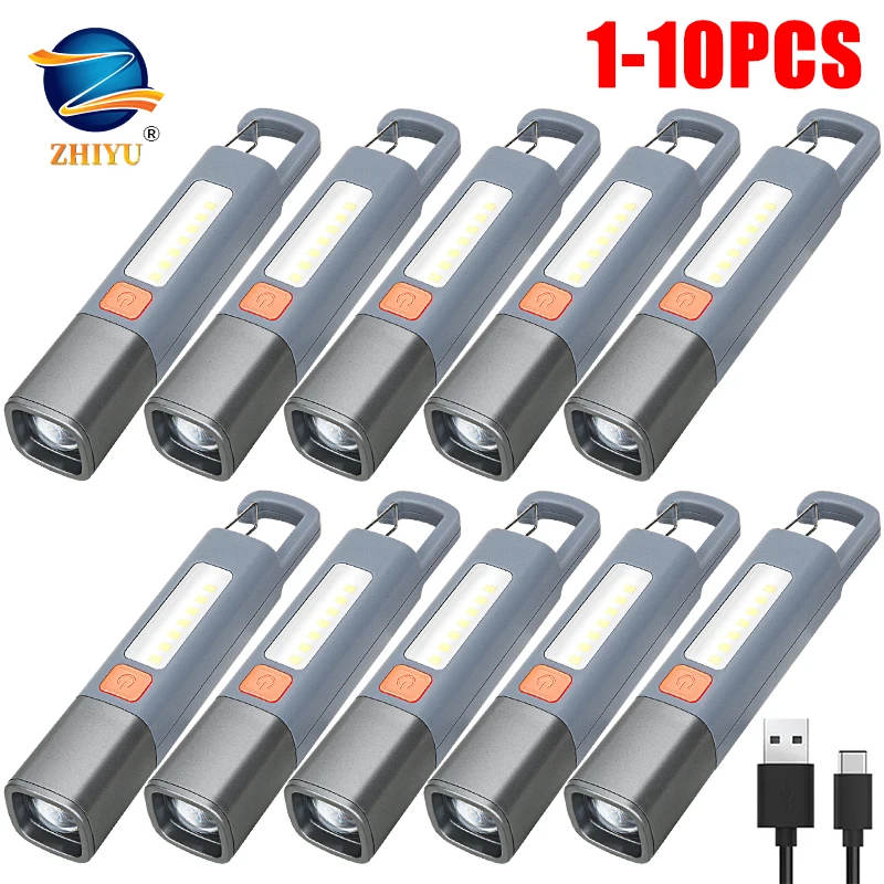 1-10PCS Super Helle LED Taschenlampe XPE Taschenlampe Licht Mit Haken Camping Licht USB Aufladbare Zoombare Wasserdichte Taschenlampe Image