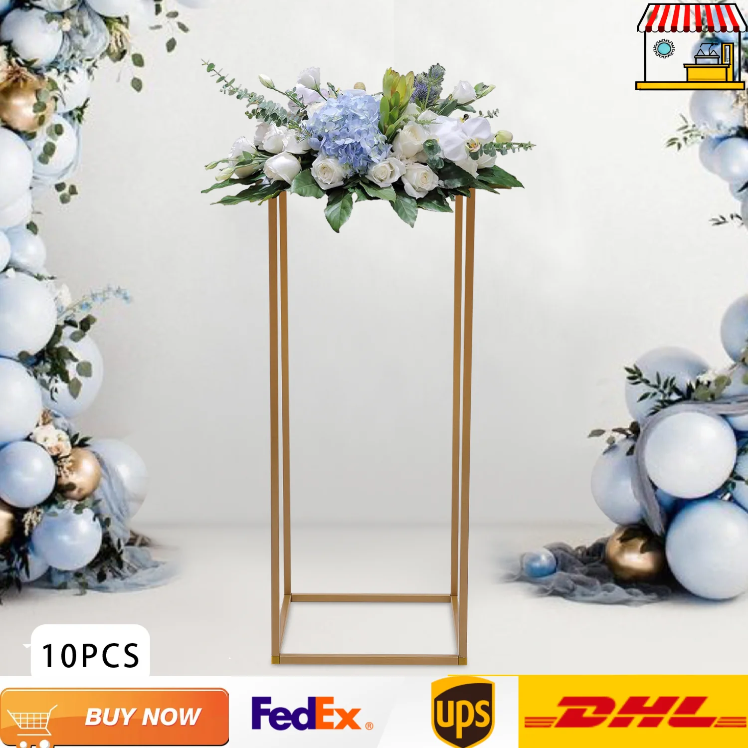 Modernes Blumenständer-Set aus goldenem Eisen | 10-teiliges Pflanzenregal 24x24x60cm für die Organisation zu Hause/Garten | 10 kg Belastung