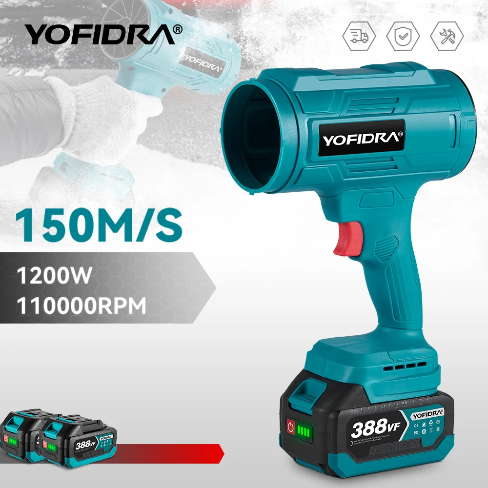 YOFIDRA 1200W 150M/S Schub Violent Turbo Fan Cordless Stufenlose Geschwindigkeit Gebläse Turbo Fan Blatt Staub Reiniger Für makita Batterie Pin Image