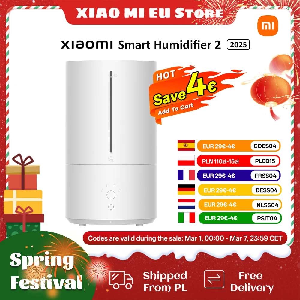 Xiaomi Smart Luftbefeuchter 2, verbesserter 4,5 l intelligenter Luftbefeuchter, UV-C-Licht, Luftreiniger, automatischer Modus, leise für Zuhause Image