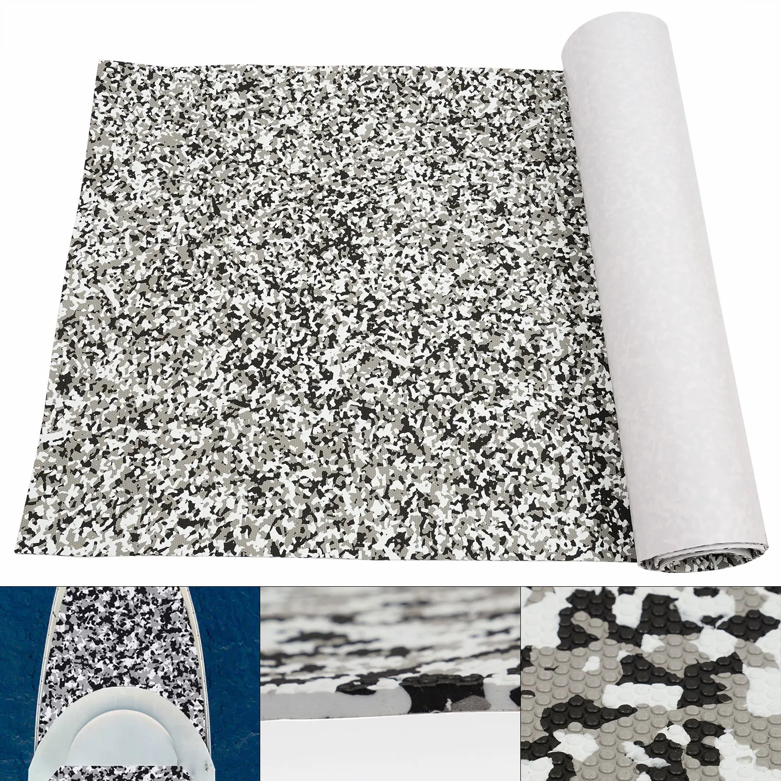 BYMAOCAR RainWeel 240x90cm Eva Foam Bodenbelag Teakboden Selbstklebende Matte Deckbeschläge for Boat Grey-Black-White-Tarnung Image