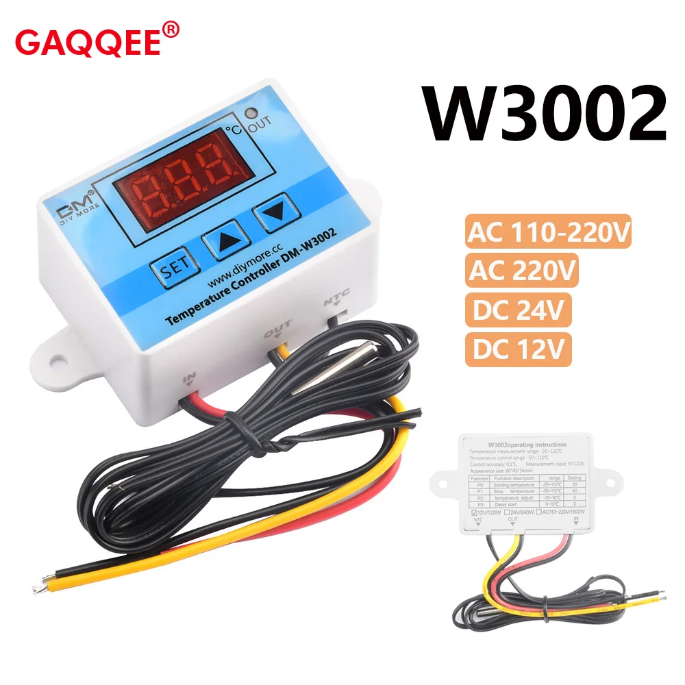 220V 110V 24V 12V 10A W3002 Temperatur Controller Digital LED Thermostat Control Schalter Temperaturregler Sensor meter Mit Sonde Image