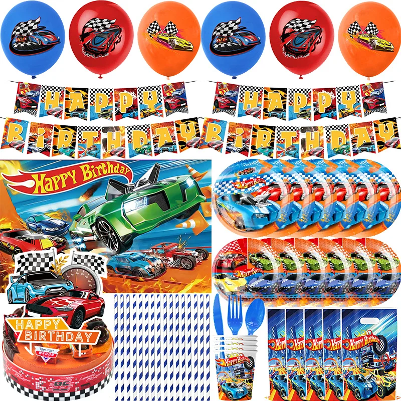 Junge Auto Geburtstag Dekoration Set Party Liefert Räder Geburtstag Party Thema Tasse Teller Serviette Geschirr Banner Ballon Deco Für Kind Image