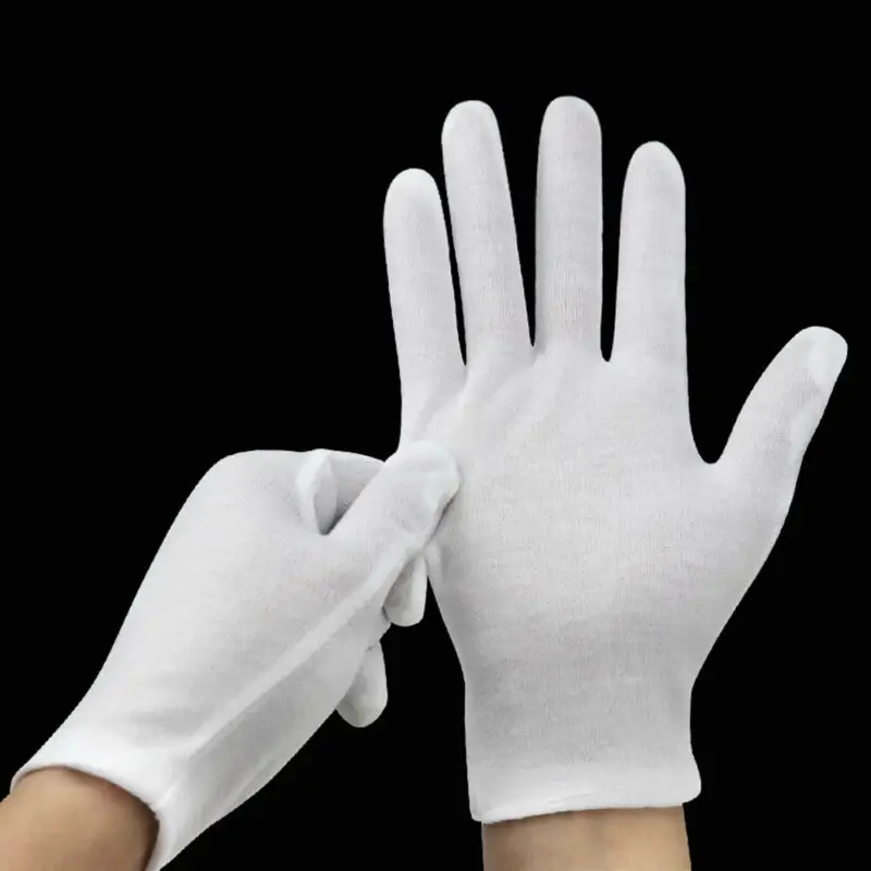 24 Stück weiße Handschuhe, 12 Paar weiche Baumwollhandschuhe, Münzschmuck, silberne Inspektionshandschuhe, dehnbarer Futterhandschuh Image