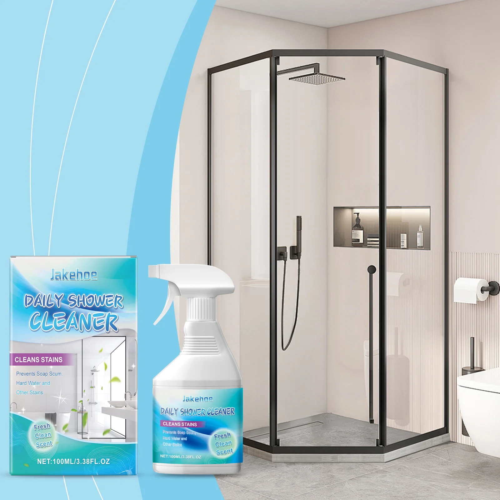 Badezimmer-Reinigungsmittel, das stark hartnäckige Flecken entfernt, Kalkmal, Glanz wiederherstellt, keine Restzahlung, erfrischende Luft, täglicher Duschreiniger Image