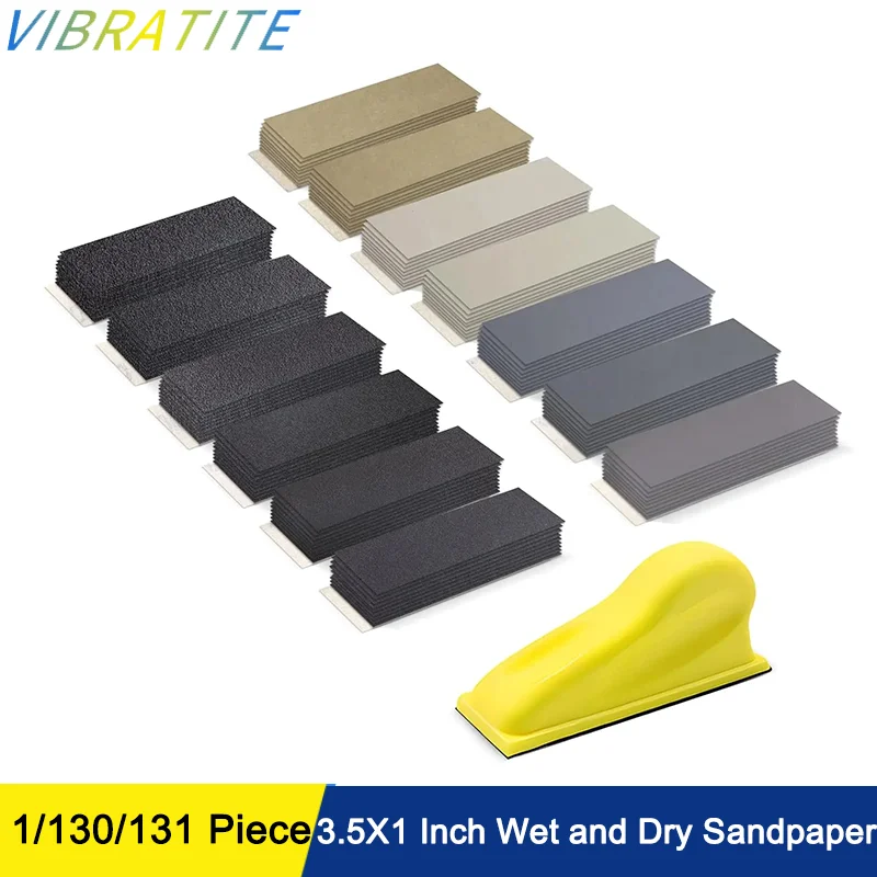 1/130/131 Stück Detail-Mikroschleifer-Set, 8,9 x 2,5 cm, Klett-Schleifpapier, sortiert, Körnung 60–10.000, zum Basteln, Holzpolieren Image