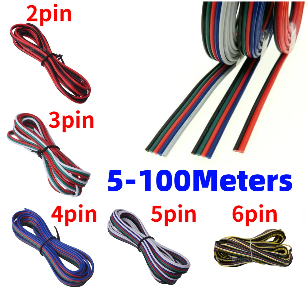 5m-100m 22awg 2pin 3pin 4pin 5pin 6pin Verlängerung Elektrische Draht 5050 3528 RGB RGBW RGBWW RGBCCT LED Streifen Verlängern Kabel Stecker Image