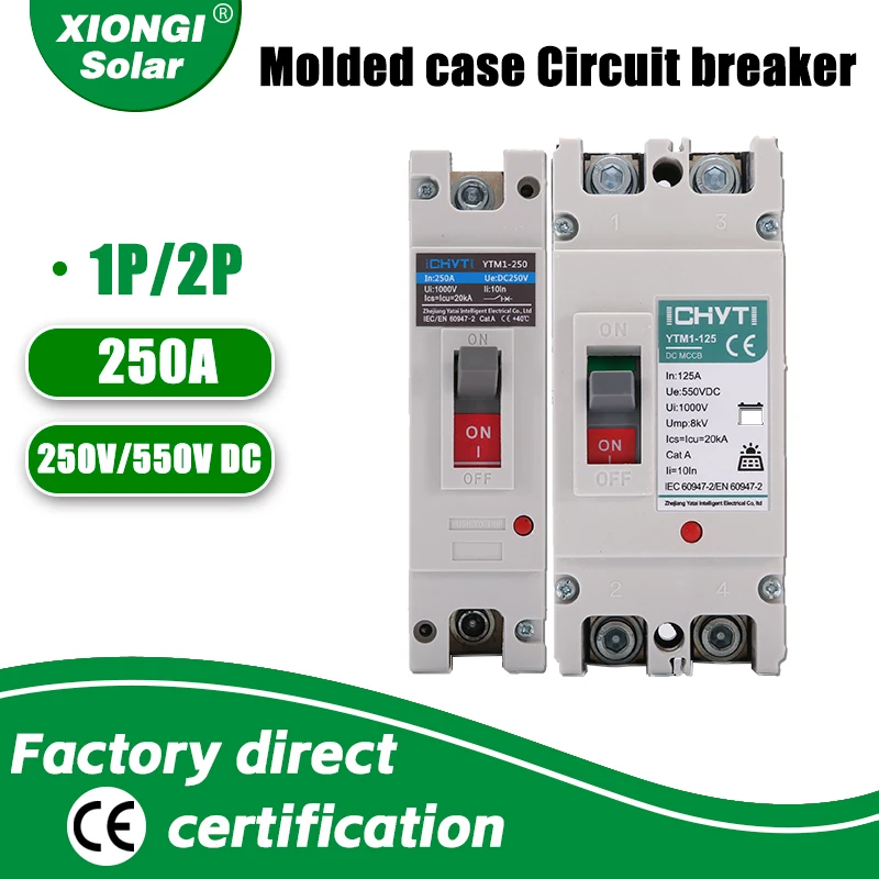 XIONGISolar Kompaktleistungsschalter 1P/2P 250V/550V DC YTM1-250 Überlastschutz Schalterschutz für Solar-Photovoltaik Image