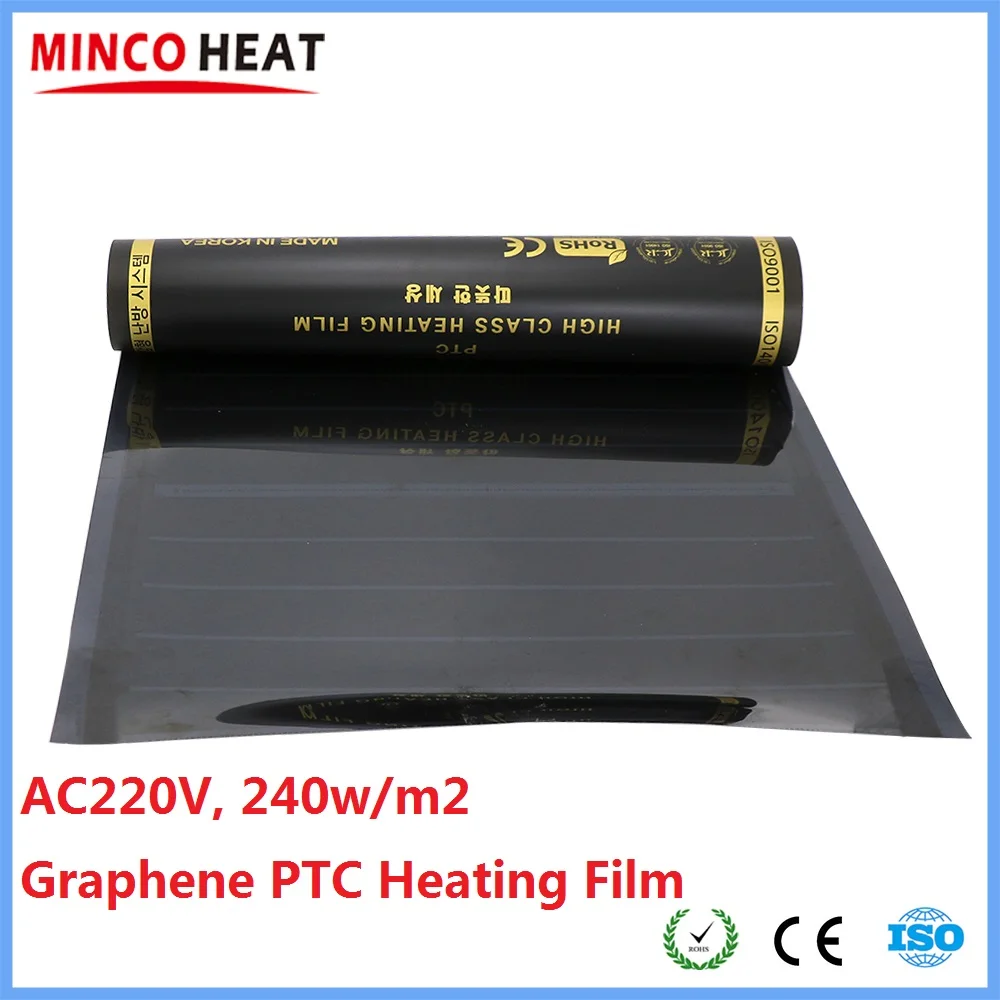 MINCO HEAT 0,5 ~ 4 m2 AC220 V 240 W/m2 Infrarot-Graphen-PTC-Heizfolie, Anti-Überhitzung, elektrische warme Bodenmatte, hergestellt in Korea