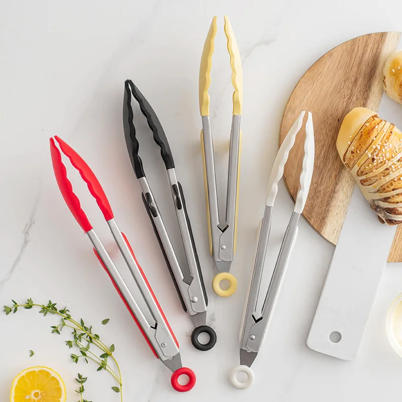 BBQ Lebensmittel Clip Nicht-slip Edelstahl Grill Brot Clip Silikon Hohe Temperatur Grill Tong Esszimmer Bar Küche Zubehör Image