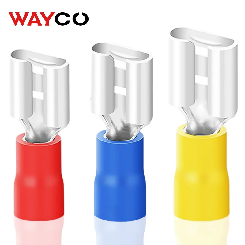 50 STÜCKE 6,3mm Flachsteckhülsen Crimpverbinder Elektrische Drahtverbinder Faston Isolierte Buchse Für Schnelle Verbindung Kabel Splice Stecker Image