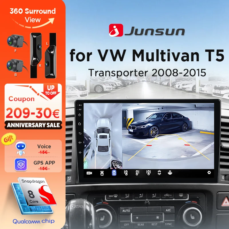 Junsun 360° ° Panorama Kamera Auto Radio Für Volkswagen Multivan T5 2003-2015 Drahtlose CarPlay Bildschirm Android Auto Stereo GPS RDS Image