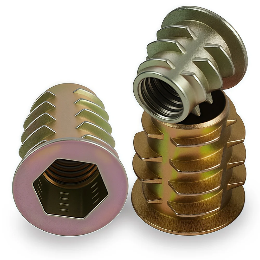 Muttern für Holzmöbel, Sechskant-Antriebs-Einsatzmuttern aus Zinklegierung, M4M5M6M8M10, Sechskant-Innensechskant-Gewinde, eingebettete Einsatzmutter, E-Mutter