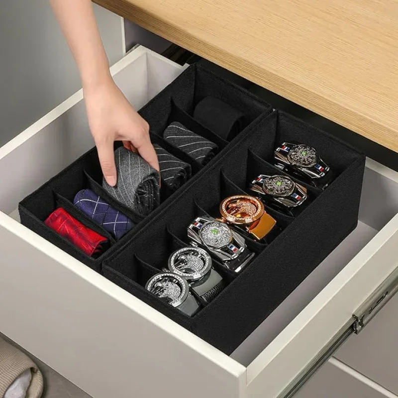 3er-Pack Gürtel- und Krawatten-Organizer aus schwarzem Stoff, Schrank-Organisation, Schubladenaufbewahrung, faltbarer Vlieshalter für Kommode