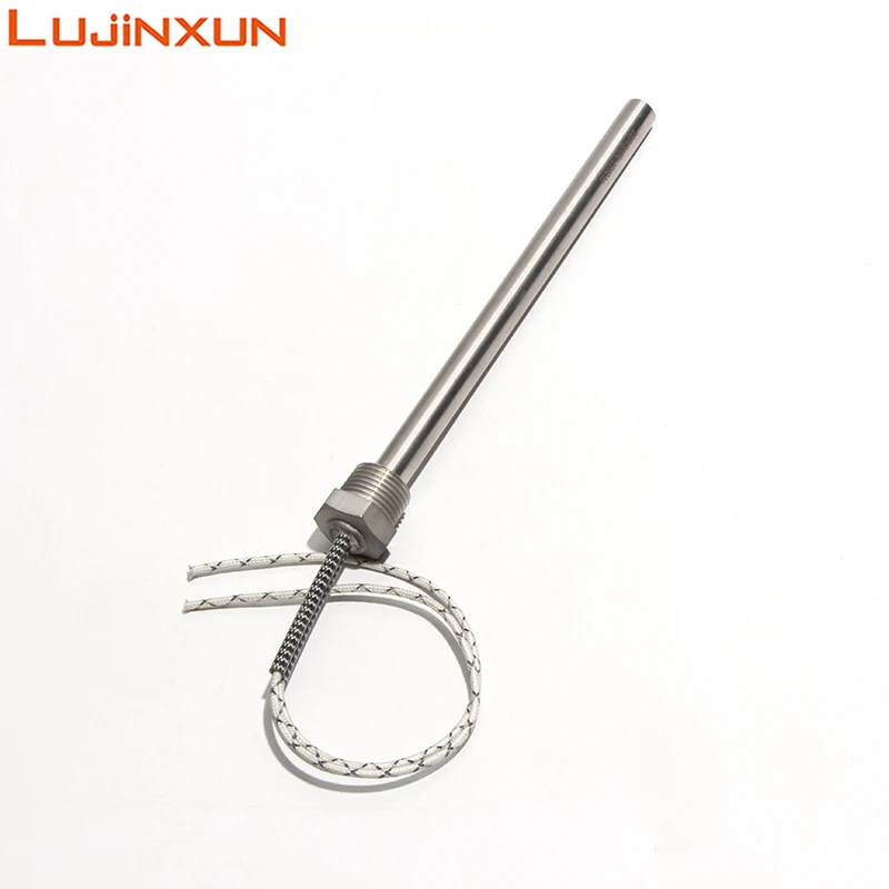 LUJINXUN 12 V 24 V DN8/12,8 mm BSP-Form mit Gewinde, Einzelkopf-Heizrohr, 200–600 W, 8 x 100–300 mm, Heizpatrone aus Edelstahl, 1 Stück Image