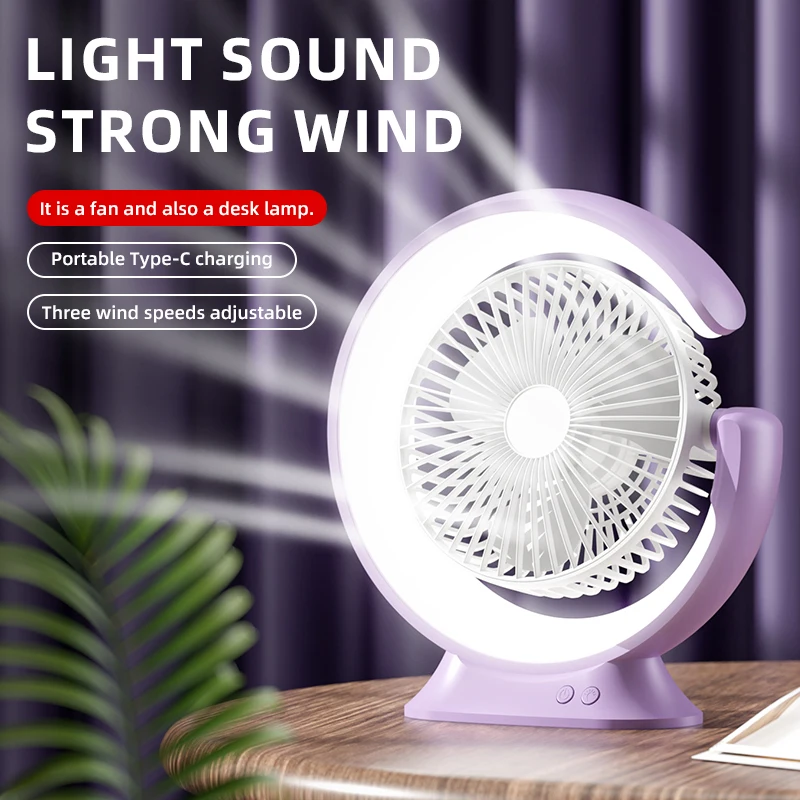  LED-Tischleuchte, Ventilator 180 ° Rotation wiederaufladbarer tragbarer Zirkulator-Elektroventilator mit LED-Beleuchtung, Schreibtischlampe für Schlafzimmer, Nachttisch