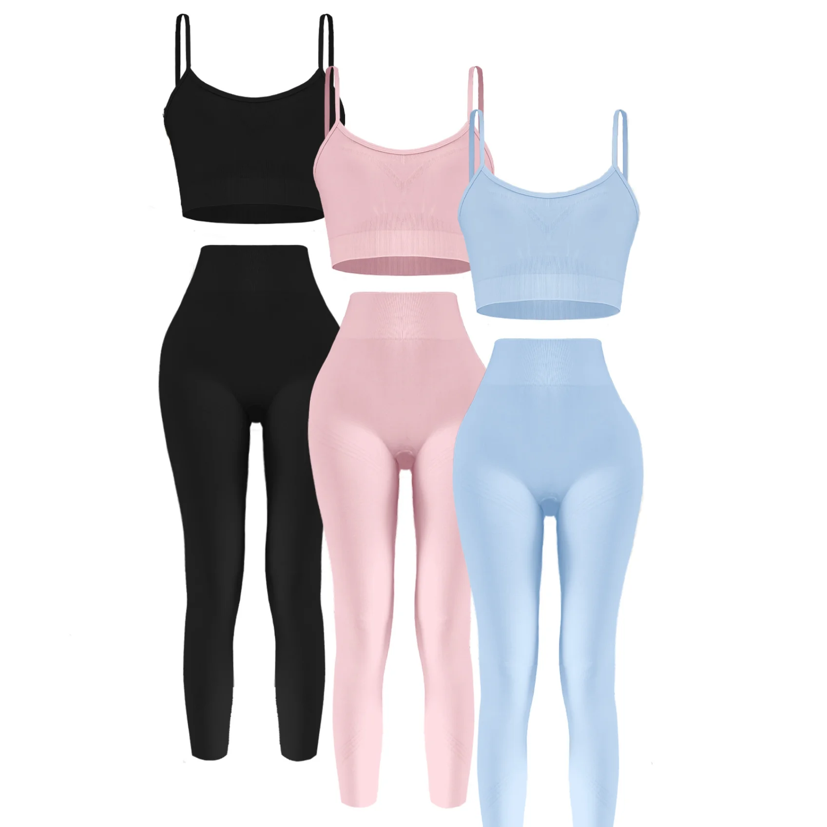 Ensemble de yoga 2 pièces pour femme, effet seconde peau, tenue de sport, soutien-gorge de sport à bretelles, leggings de sport taille haute, tenue d'entraînement, vêtements de sport
