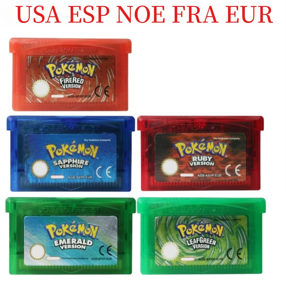 Nouvelle carte de jeu Pokemon GBA en 6 langues, cartouche de Console de jeu vidéo 32 bits, FireRed LeafGreen Ruby Sapphire pour DS/NDS/GB, jouet cadeau