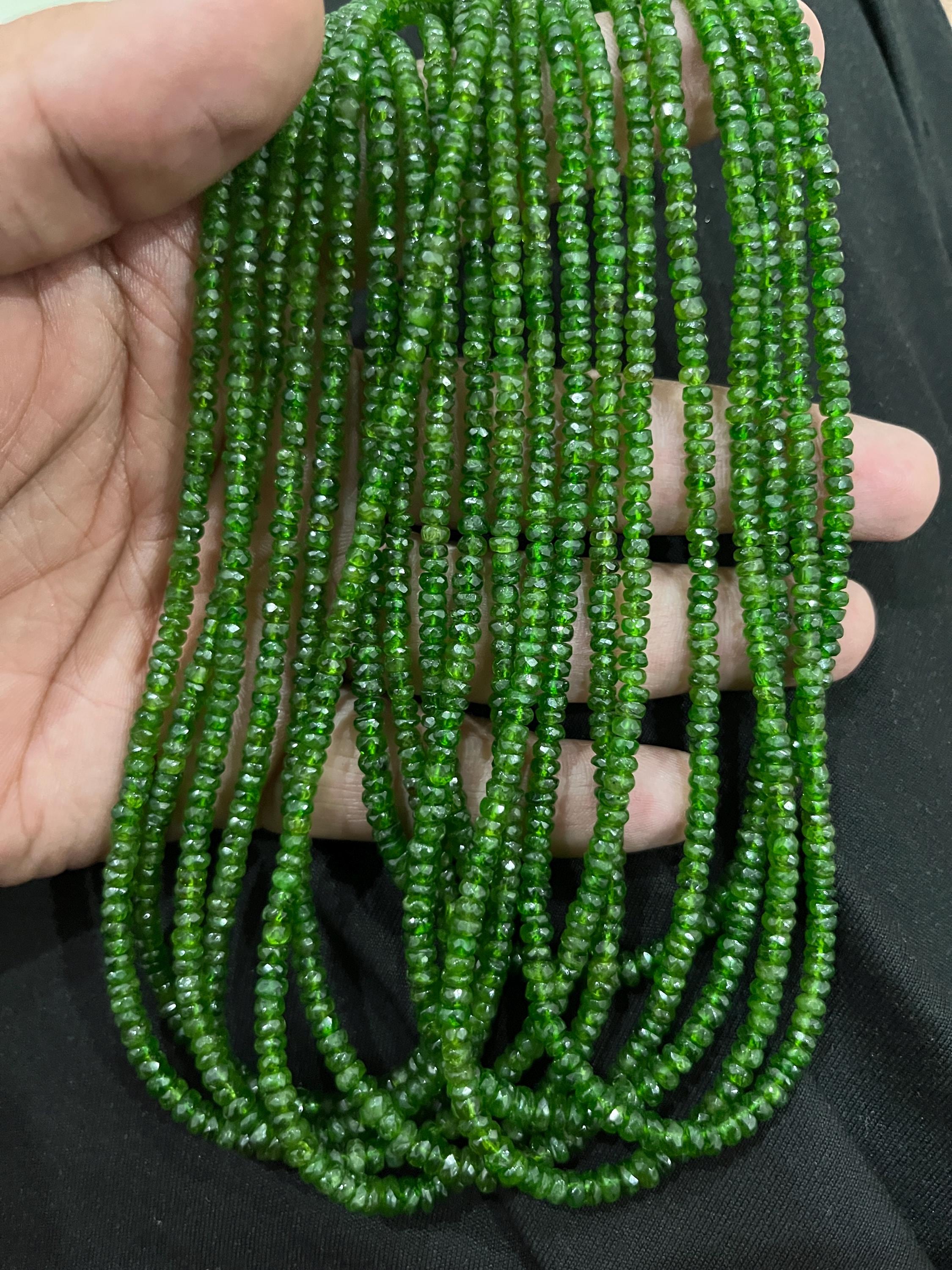 Perline rondelle sfaccettate in diopside di cromo naturale AAA+ da 3-4 mm, filo di diopside di cromo naturale da 16 pollici, diopside verde