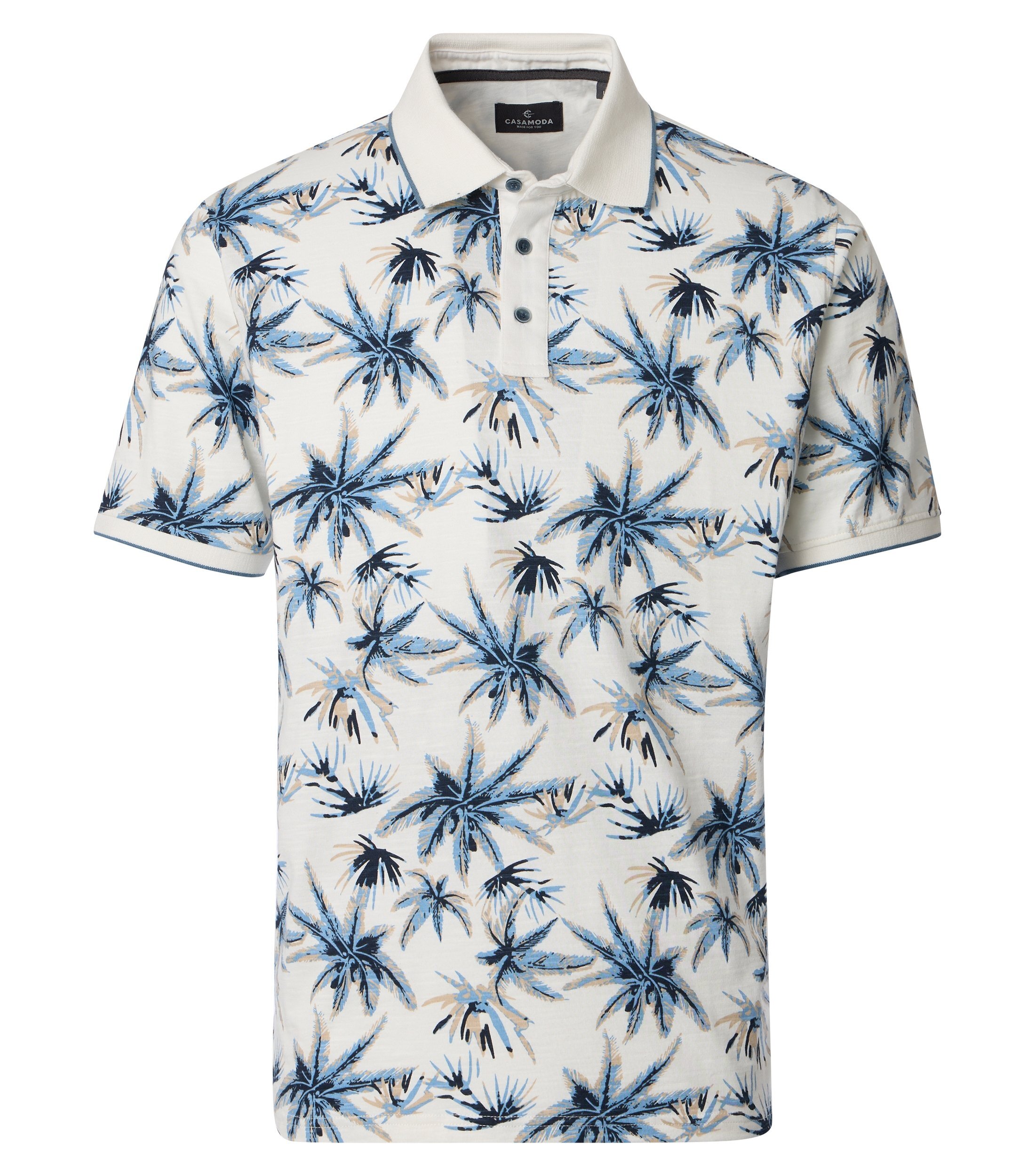 Poloshirt CASAMODA "CASAMODA Polo-Shirt Print", Herren, Gr. L, weißbeige, 100% Baumwolle, Shirts