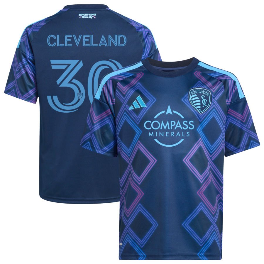 Stefan Cleveland Youth adidas Blue Sporting Kansas City 2026 The 18th & Vine Kit Replica Custom Jersey