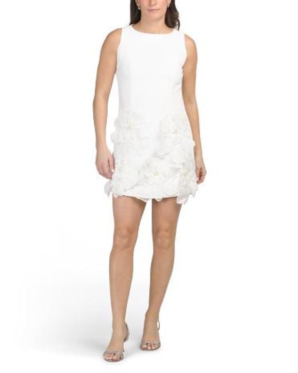 Sleeveless 3D Floral Shift Mini Dress For - White - MARSHALLS Dresses