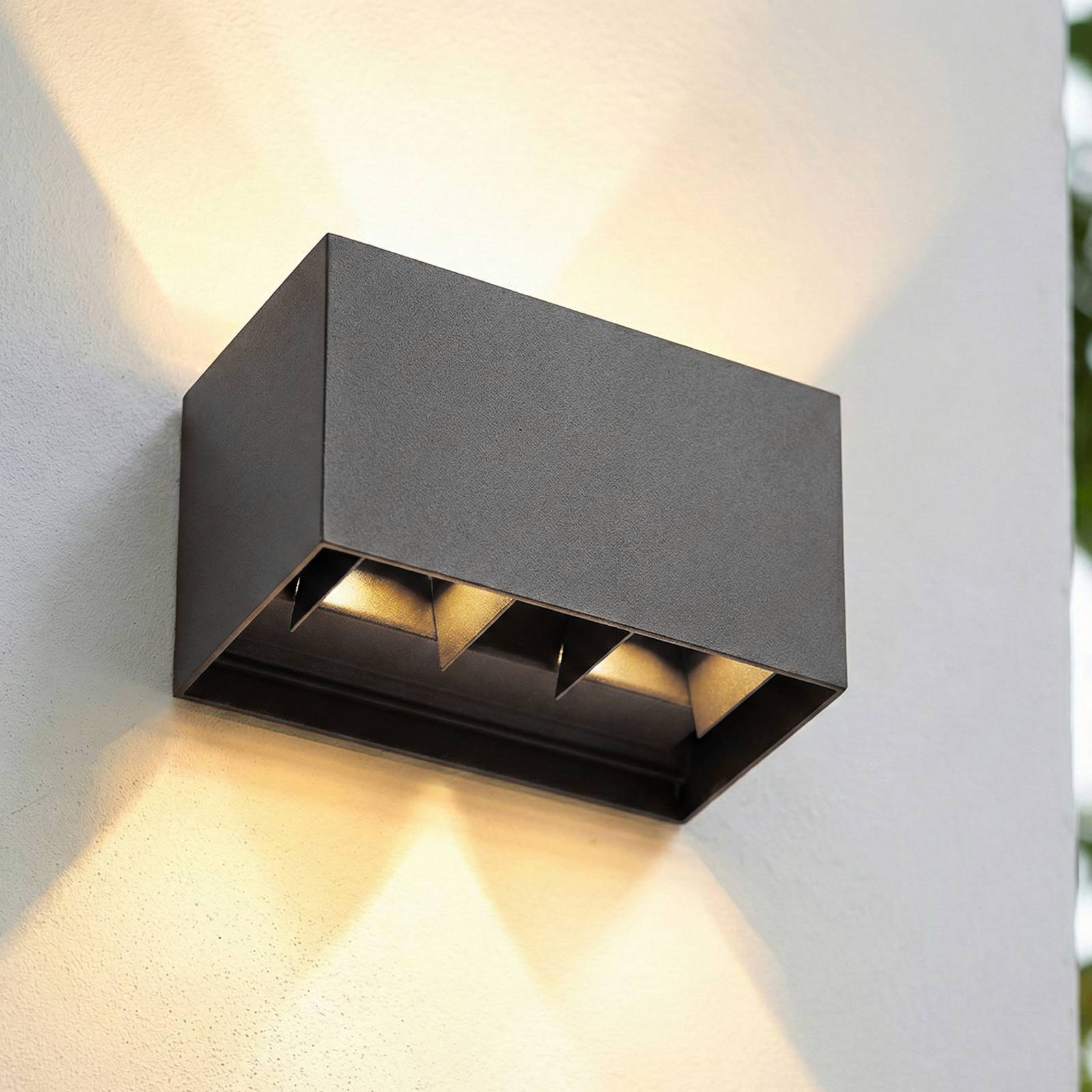 LED Outdoor Wall Light Nivar Lindby, Black, Aluminium, Modern, Outdoor Wall Light