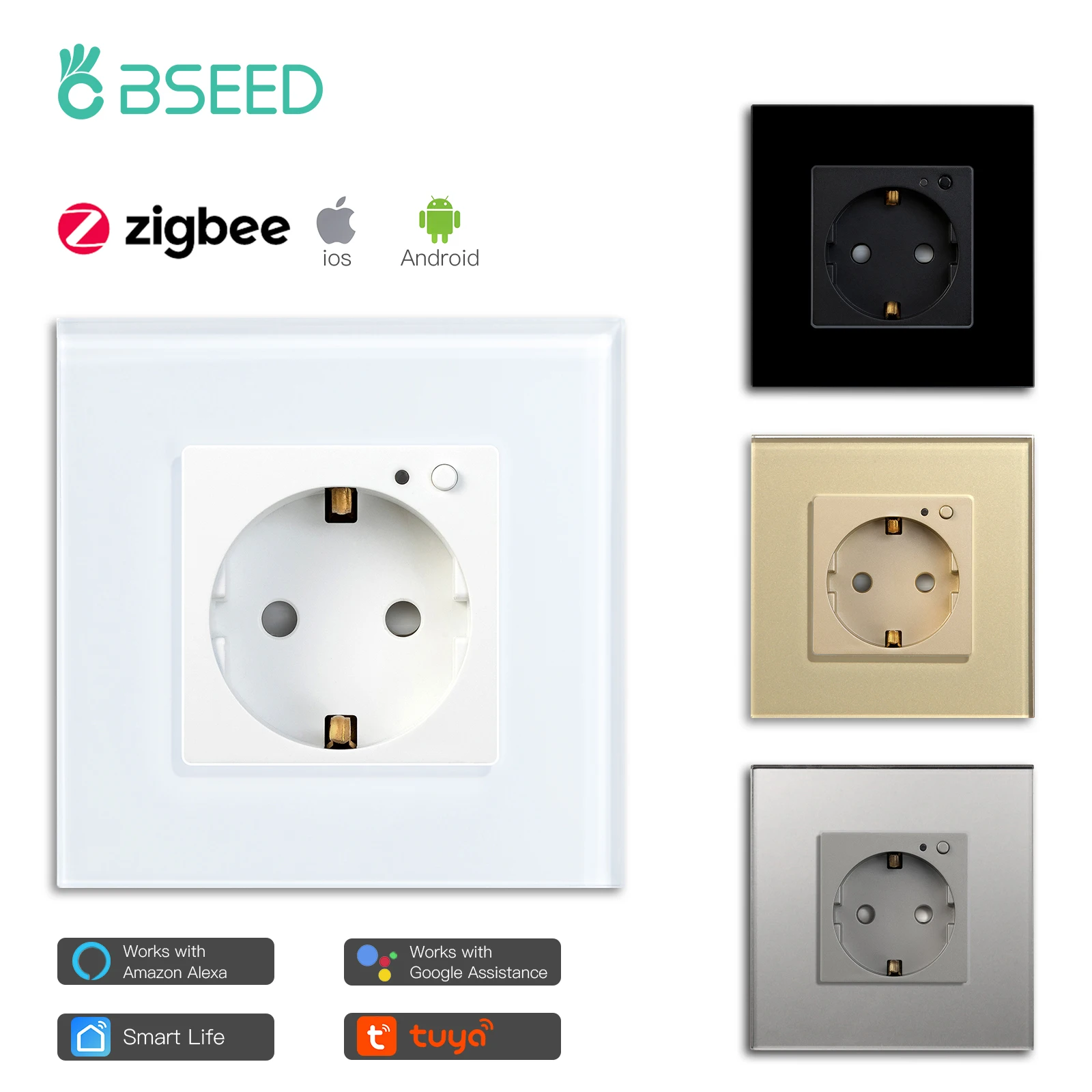 Bseed EU Typ Zigbee Smart Steckdose Doppel Smart Wand Stecker Kristall Glas Panel Arbeit Mit Tuya Google Home Alexa Smart Leben Image