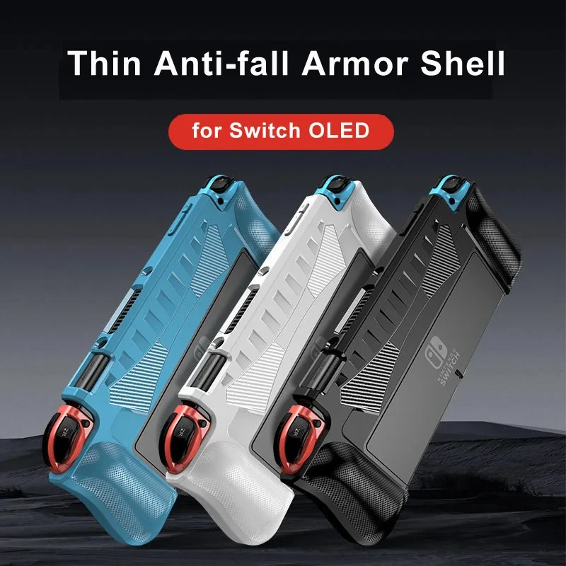 Dockbare Schutzhülle für Nintendo Switch OLED 2021, weiche Silikonhülle, strukturierte Kohlefaser, ergonomische Griffabdeckung für Spiele Image