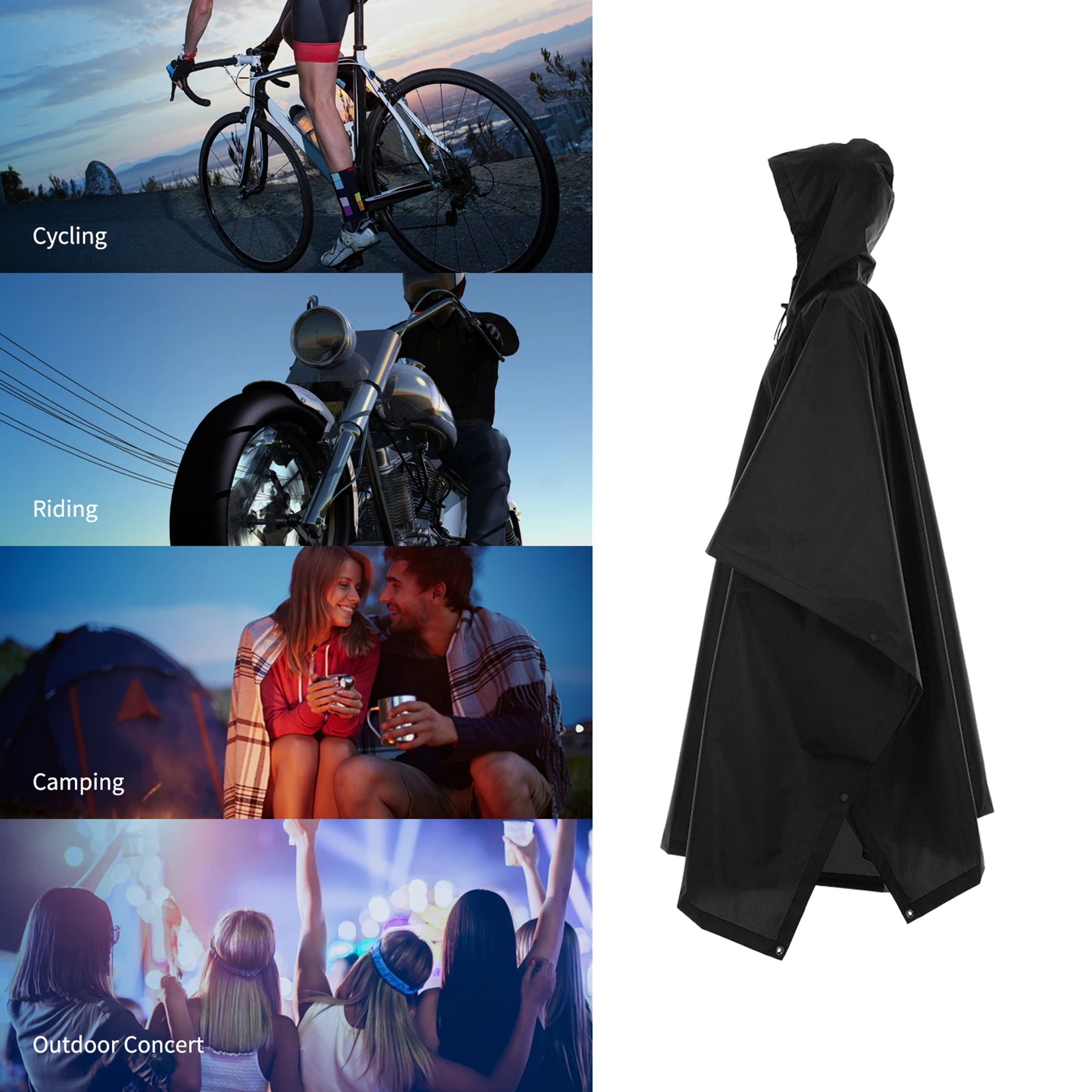 Leichter Regenmantel mit Kapuze, 3-in-1, wasserdichter Regenponcho, Picknickmatte, Decke, Sonnenschutz für Outdoor-Camping, Wandern, Zyklus, Klettern Image