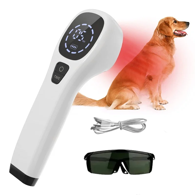 Kaltes Laser-Haustier-/Tierfett-Therapiegerät, 2 x 808 nm, tragbare Infrarot-Lichttherapie, Pferdenschmerzlinderungsgerät für die Pflege von Gelenk- und Muskelwunden Image