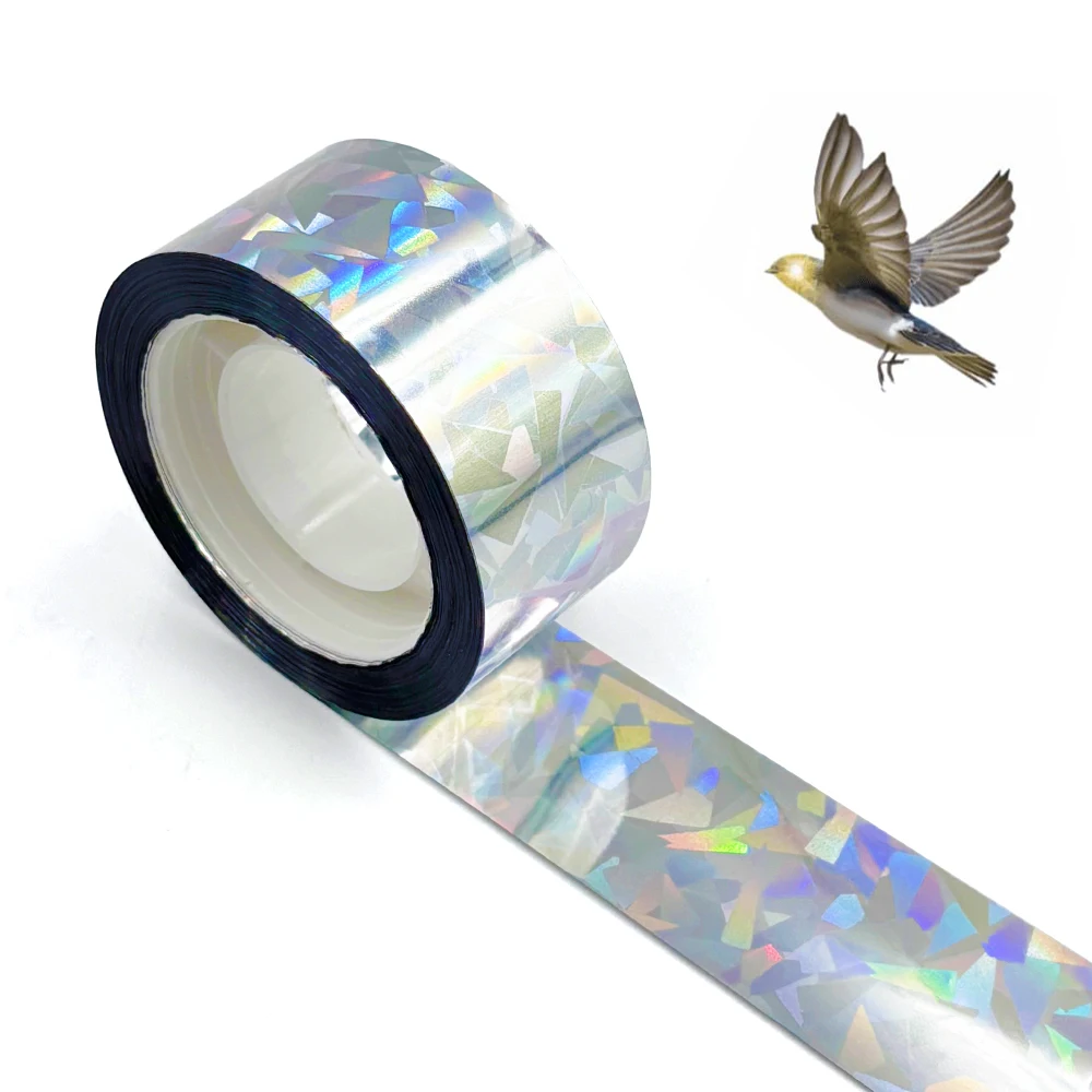 2-Rollen Vogel-Schreckband, abschreckendes visuelles akustisches reflektierendes Klebeband zum Abschrecken von Vögeln, doppelseitiges Blitzband Image