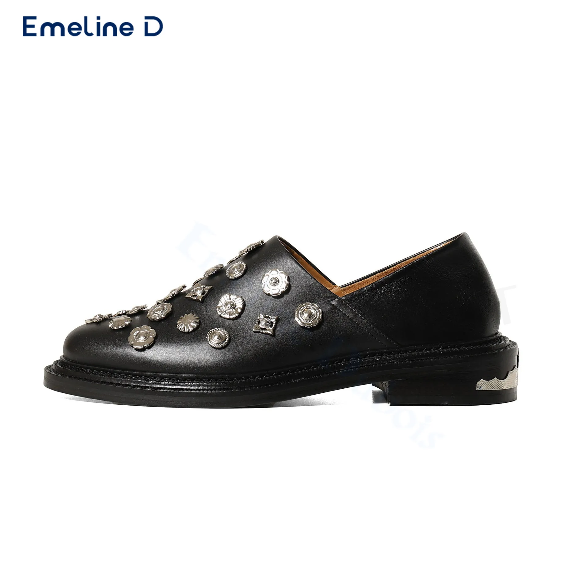 Hardware-Dekoration, schwarze Lederschuhe, runde Zehen, Slip-On, dicker Absatz, Business-Leder, Freizeitschuhe, große Größe, modischer Herrenschuh