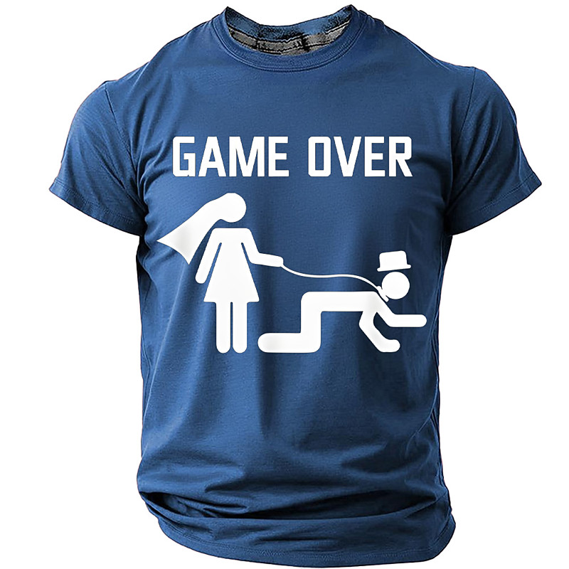 Men's Game Over Text Bride Leash Groom Silhouette Graphic Humorous Sarcastic Funny Gag Bachelor Party Wedding Groom Gift T-shirt Tee Regular Fit Casual Clothing Apparel S M L XL XXL XXXL