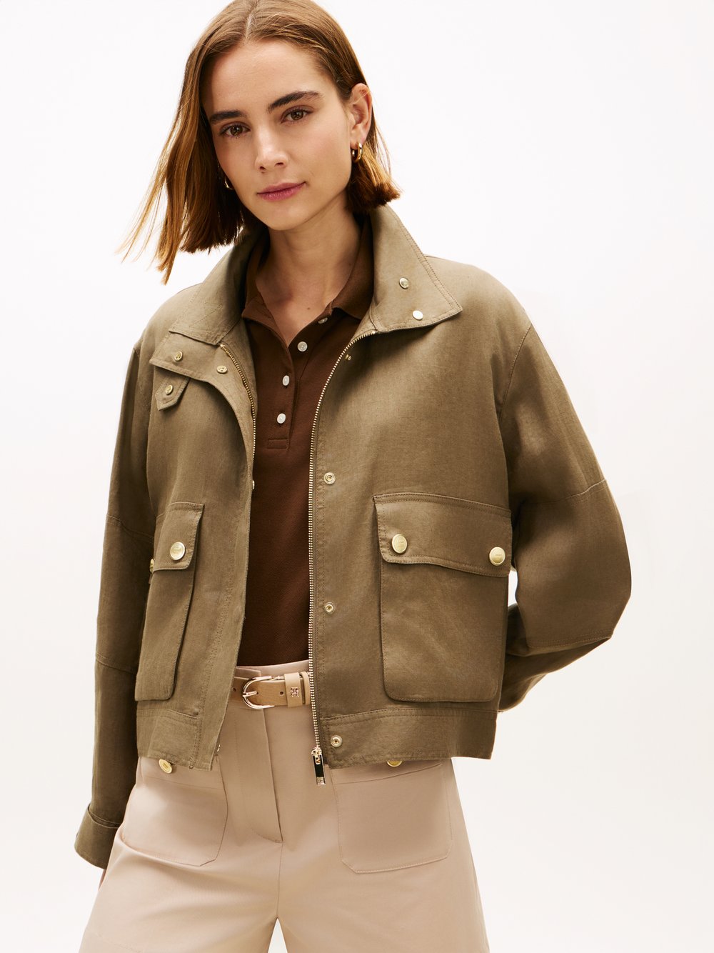 Tommy Hilfiger Leinenjacke Damen khaki, L Image