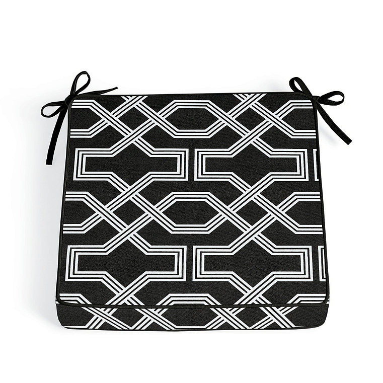 21" X 19" Replacement Seat Cushion - Piped, Piped/Lattice Black (New Ptrn) - Grandin Road