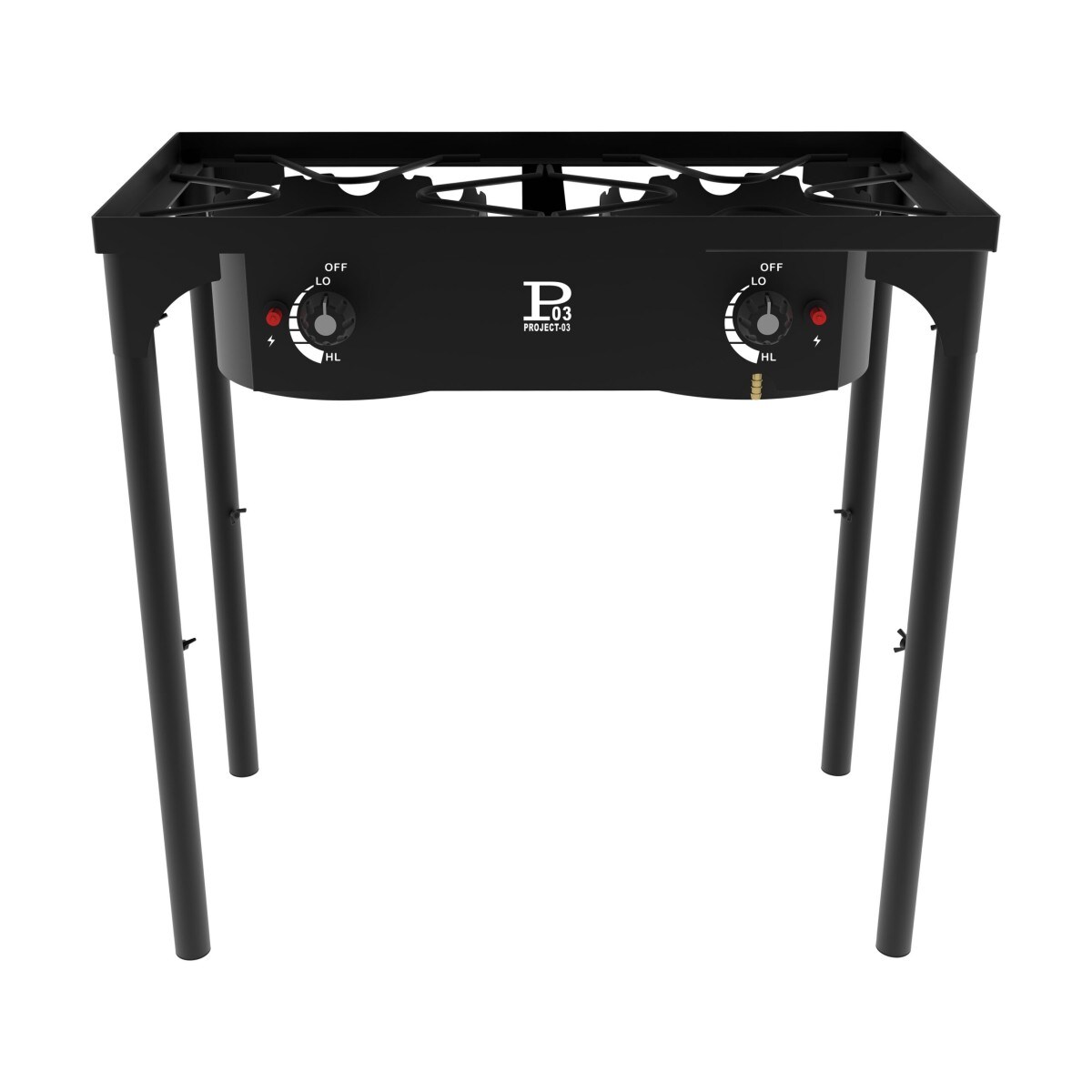 Project 2-Flammen-Gaskocher 9KW 4 Fuß Gusseisenbrenner 3-fach höhenverstellbar - Außenküche 74.5 x 40 x H80cm Piezo-Zündung Image