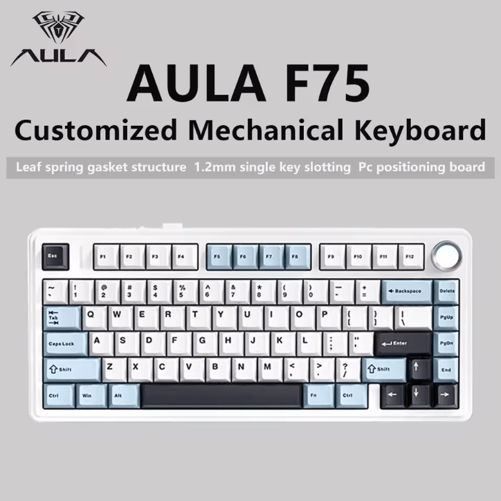 AULA F75 Wireless Mechanical Keyboard With Triple Mode Connection And RGB Lighting cloud Blue gray Switch