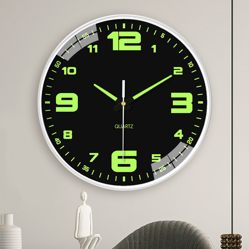 Stylish Silent Wall Clock Quartz Decorative Luminous Hole Free Living Room Clock c