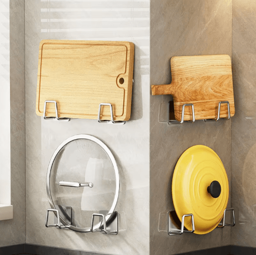 Non Perforated Wall Mounted Kitchen Shelves With Cutting Board & Pot Lid Rack 4pcs.