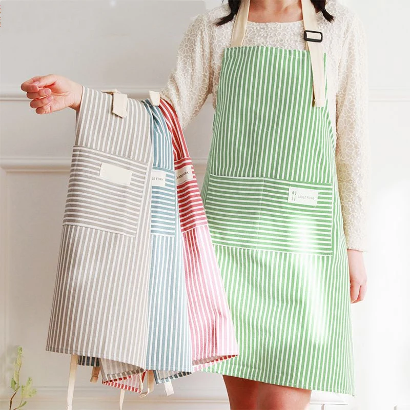 Cotton Linen Striped Apron For Kitchen, Stain & Oil Resistant Coffee Apron With Cotton Waistband coffee