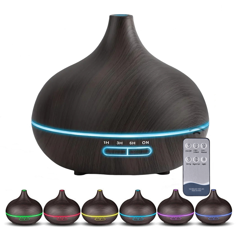 Wood Color USB Aroma Diffuser With LED Colors Remote Control USB Powered Air Humidifier For Home Office yellow Wood Color