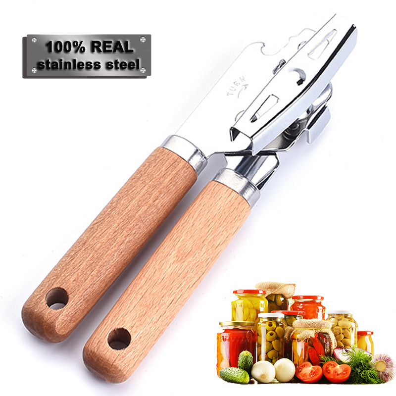 Ergonomic Stainless Steel Manual Can Opener With Wooden Handle Professional Side Cut Jar Opener Kitchen Tool Ergonomic Stainless Steel Manual Can Opener With Wooden Handle Professional Side Cut Jar Opener Kitchen Tool