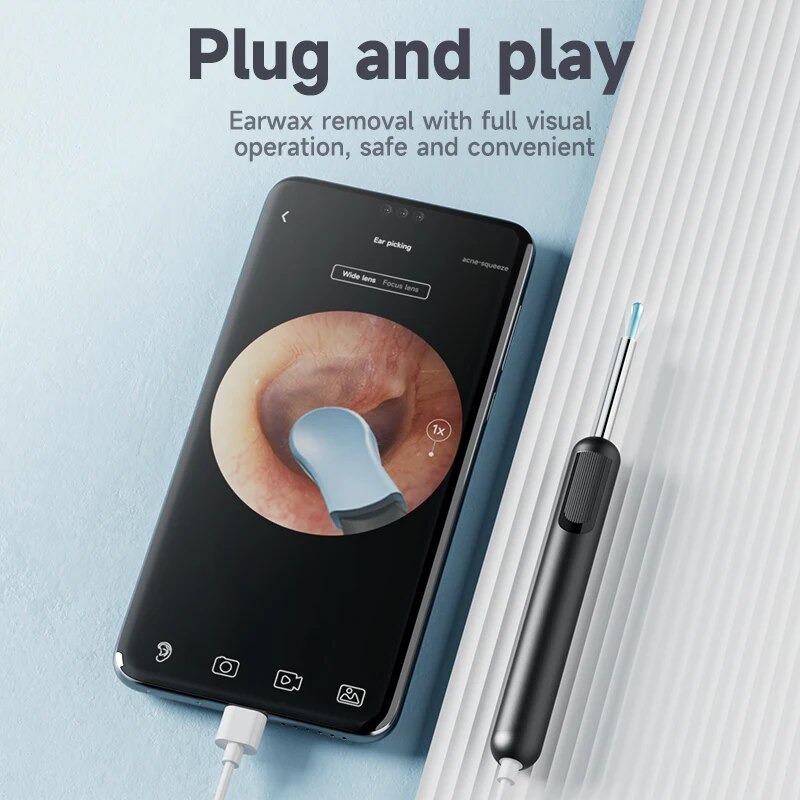 Ear Wax Removal Tool Smart Ear Cleaner With Light & HD Camera Scope For Smartphones blue