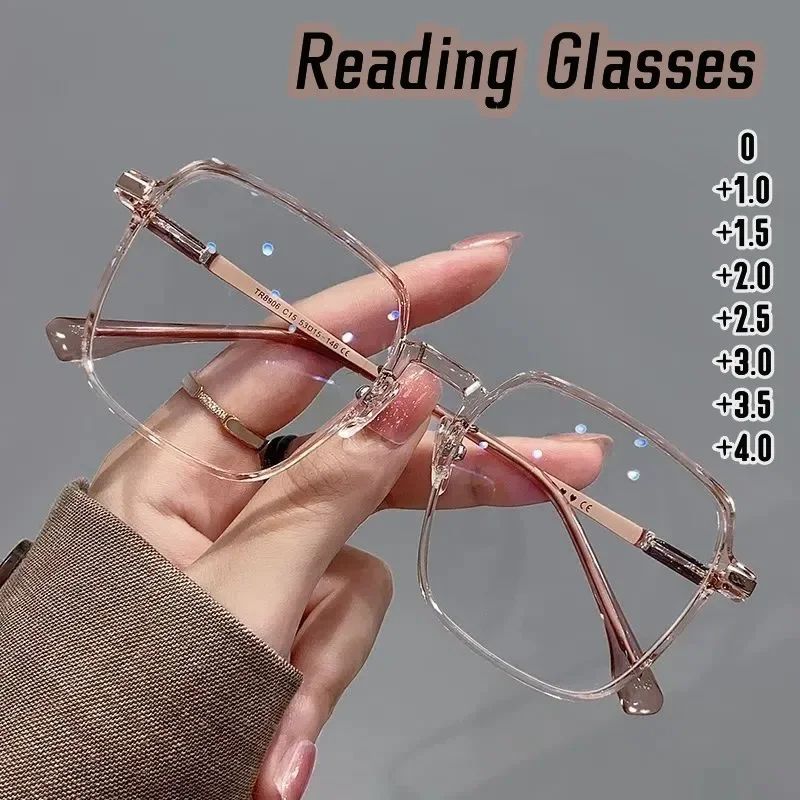 High Definition Anti Blue Light Reading Glasses Transparent Frame Unisex Eyewear pink 4.0