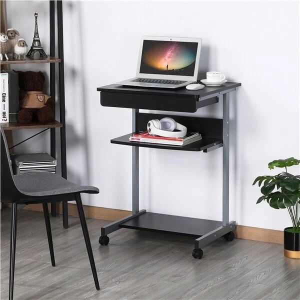 Compact Corner Laptop Work Desk, Small Spaces Rolling Computer Desk, Printer Table With Storage Compact Corner Laptop Work Desk, Small Spaces Rolling Computer Desk, Printer Table With Storage