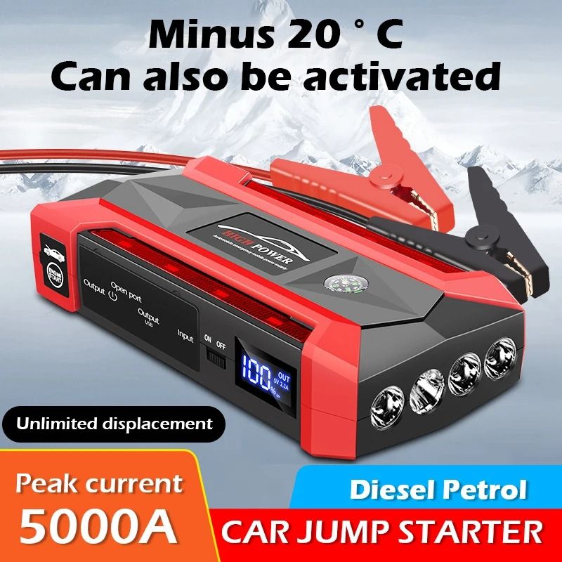 5000A Peak Performance Car Battery Starter 12V Portable Auto Jump Starter For Petrol & Diesel Engines with Toolbox
