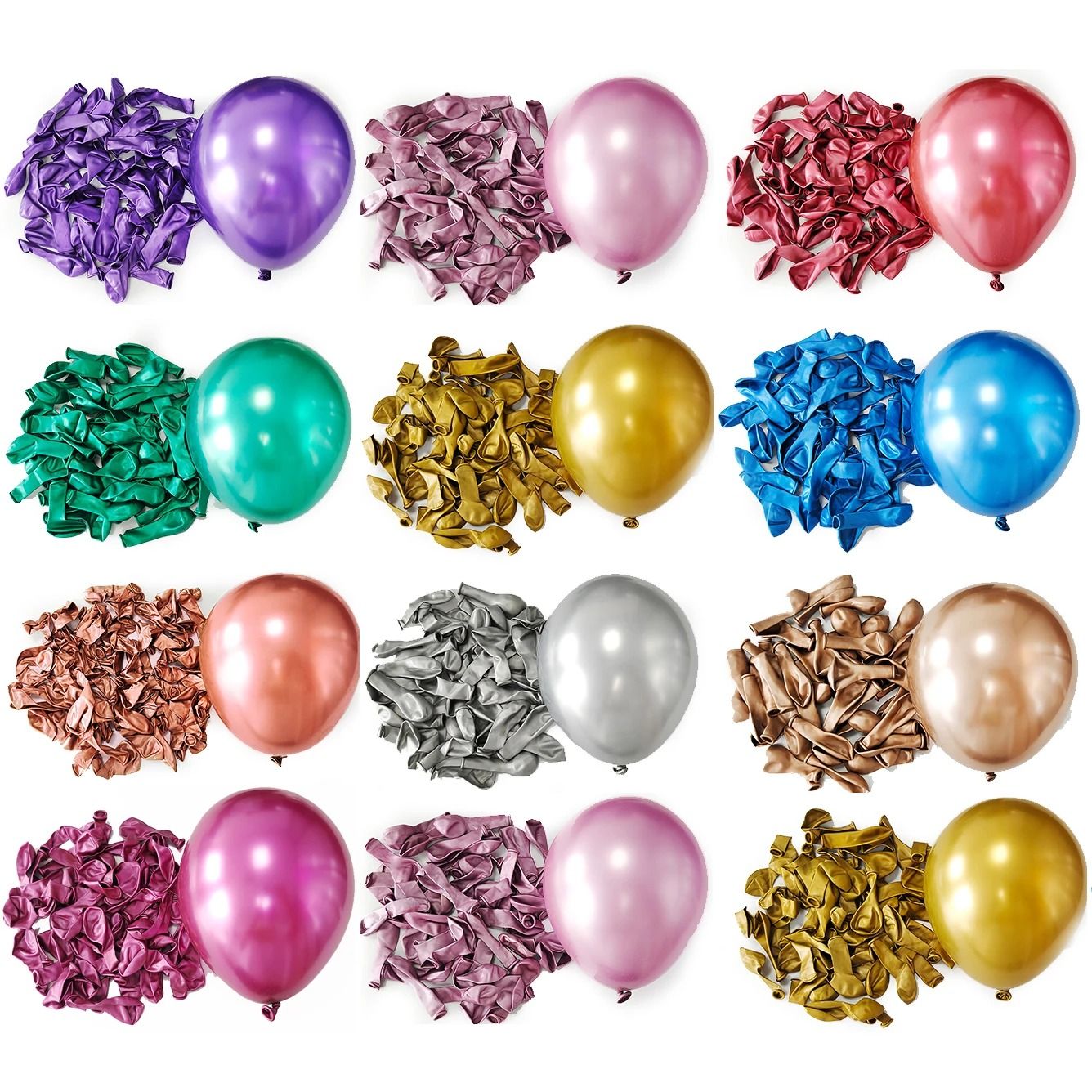 10 Piece 10 Inch Metallic Chrome Latex Balloons mixed