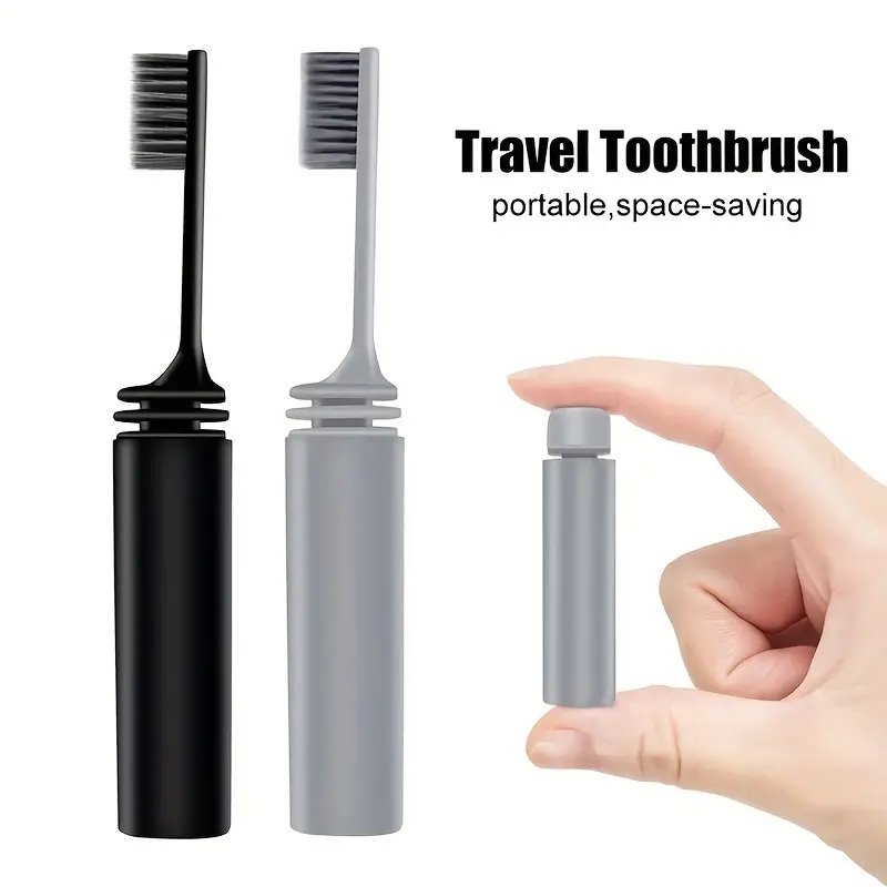 Portable Compact Charcoal Folding Toothbrush For Travel Camping And Hiking black