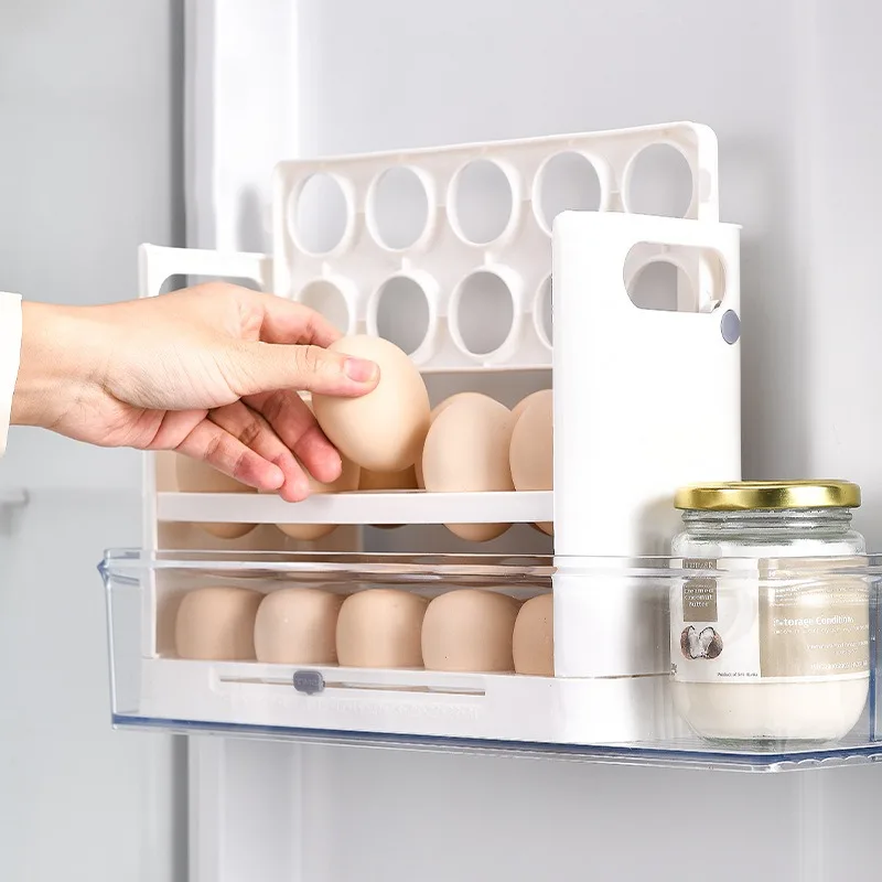 Egg Holder For Refrigerator, Detachable Flip Egg Storage Organizer With Timer white